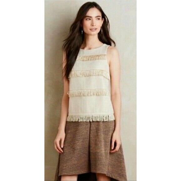 Sunday In Brooklyn Womens Med Metallic Gold Fringe Tank Top boho Tan Sleeveless - Picture 1 of 12